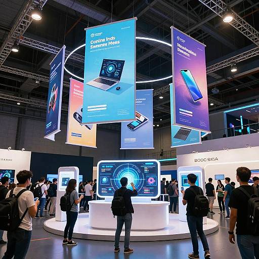 Futuristic Tech Expo with Interactive Displays
