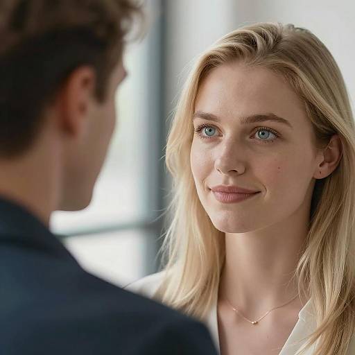 Smiling Couple by a Blurred Window