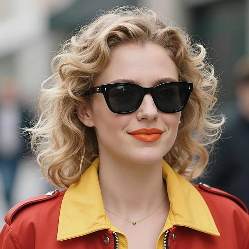 Chic Woman in Red Jacket and Shades