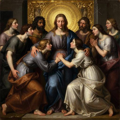 Renaissance Style Religious Tableau with Futuristic Elements