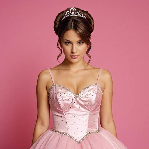 Elegant Woman in Pink Gown Costume