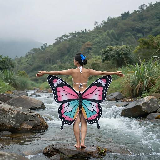 Asian Woman in Nature with Butterfly Towel