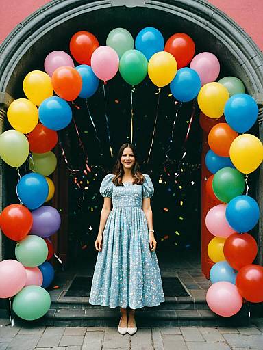 Woman in Long Dress at Balloon Arch