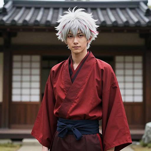 Asian Man in Traditional Red Robe