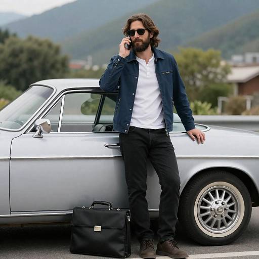 Man with Briefcase by Classic Car