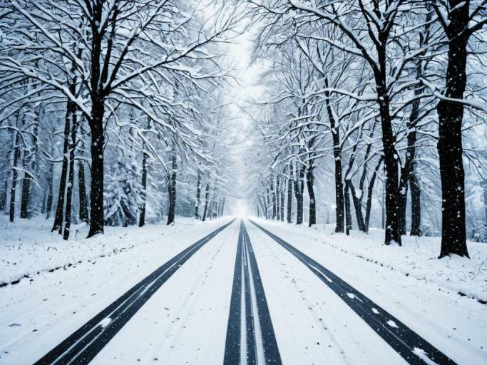 Elegant Snowy Road Landscape Wallpaper