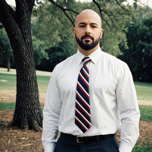 Bald Man in Formal Shirt with Striped Tie Outdoors