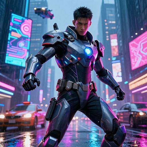 Futuristic Cyber Warrior in Neon City