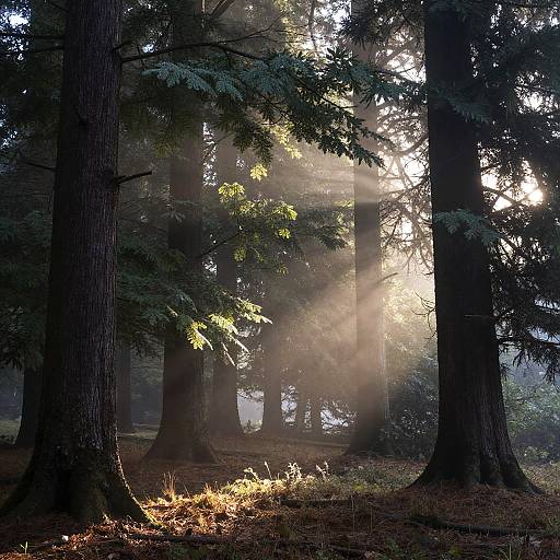 Silent Misty Dawn in Ancient Forest