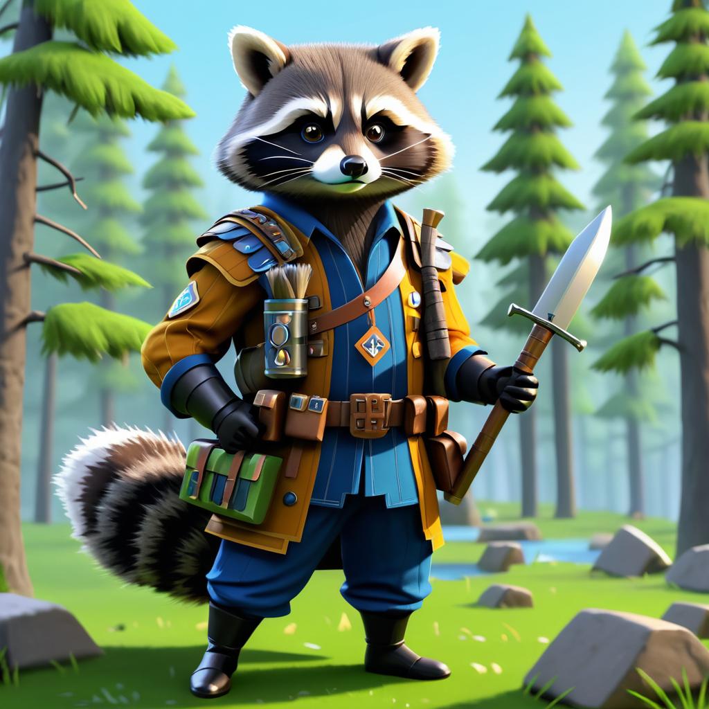 Raccoon Combat Strategist in Naive Art