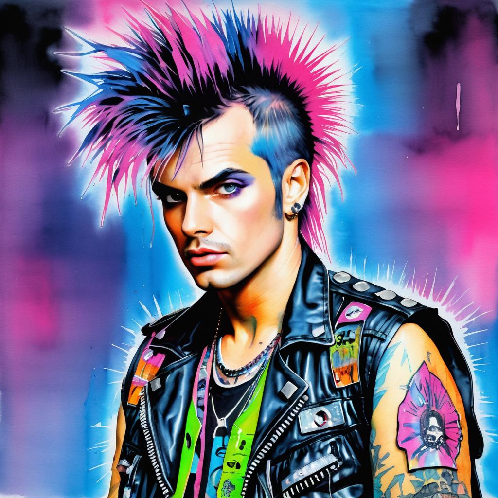 Vibrant 1980s Punk Rocker Watercolor Art