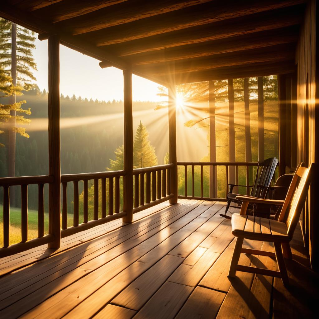 Cozy Cabin Porch at Golden Hour