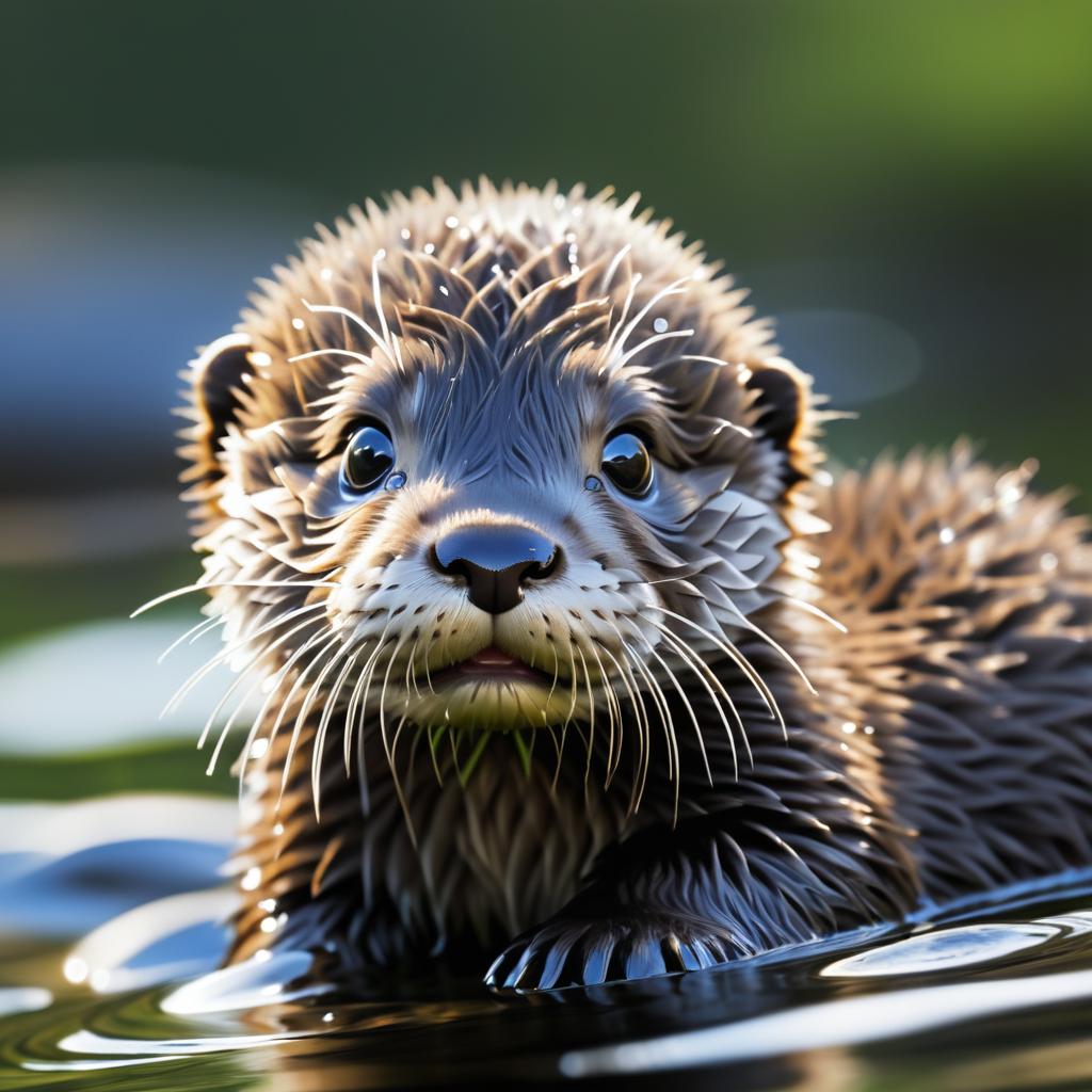 Charming Baby Otter Pup in River