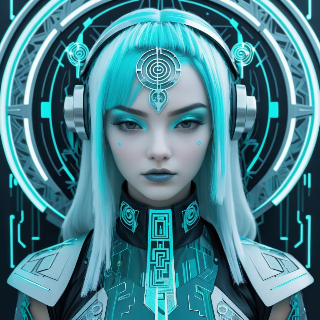 Futuristic Girl with Teal Hair and Cybernetics