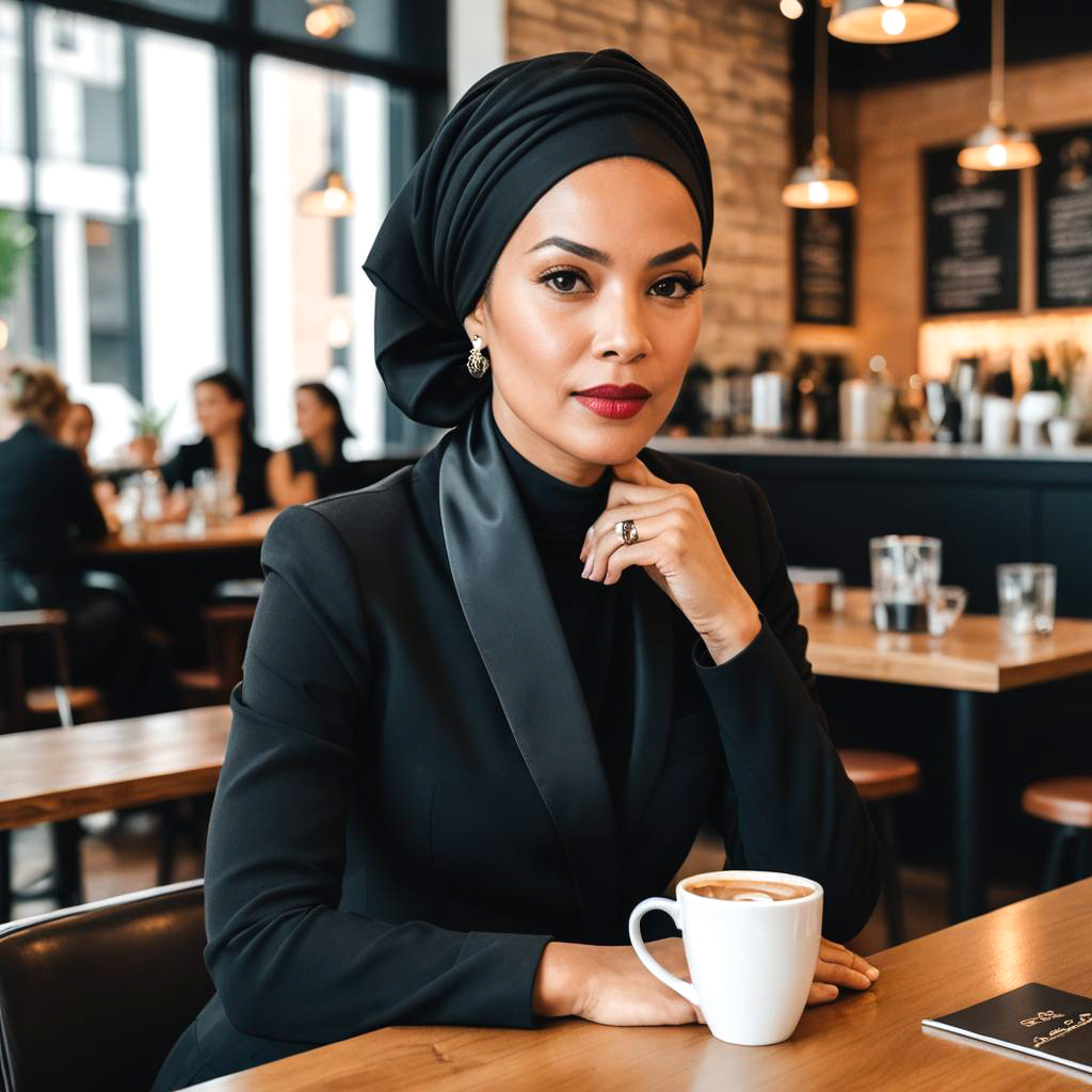 Elegant Woman in Upscale Coffee Shop