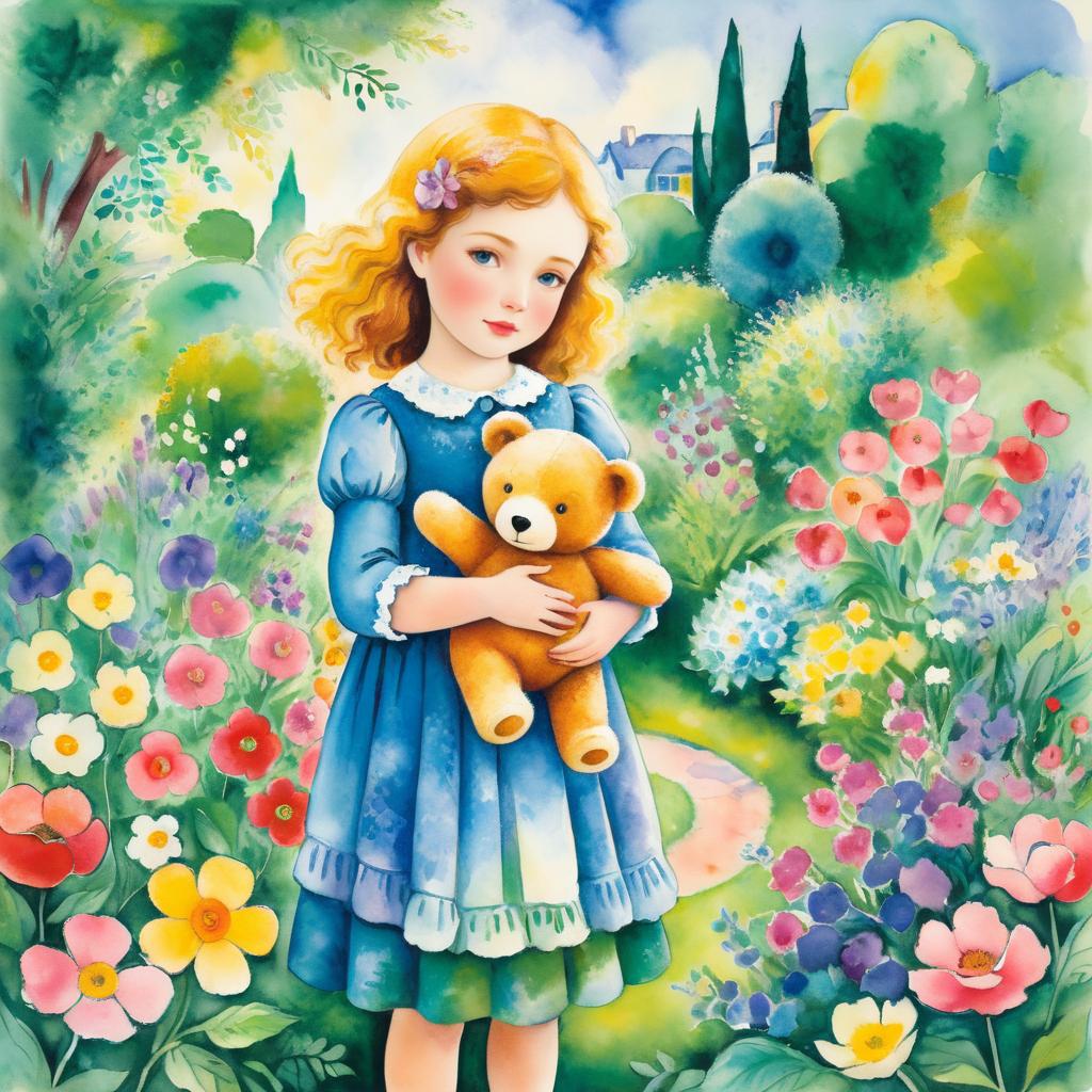 Pastel Garden Dream with Teddy Bear