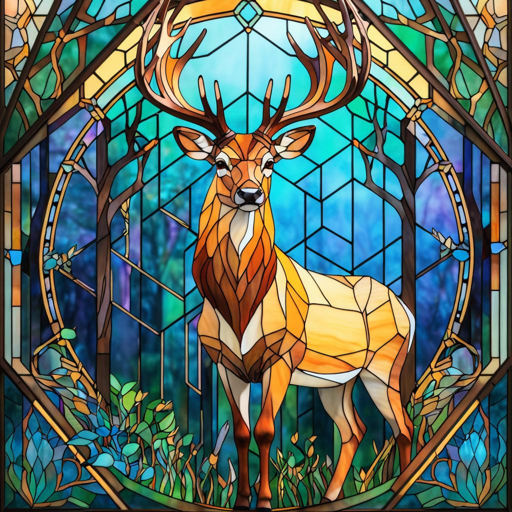 Whimsical Stained Glass Deer Artwork