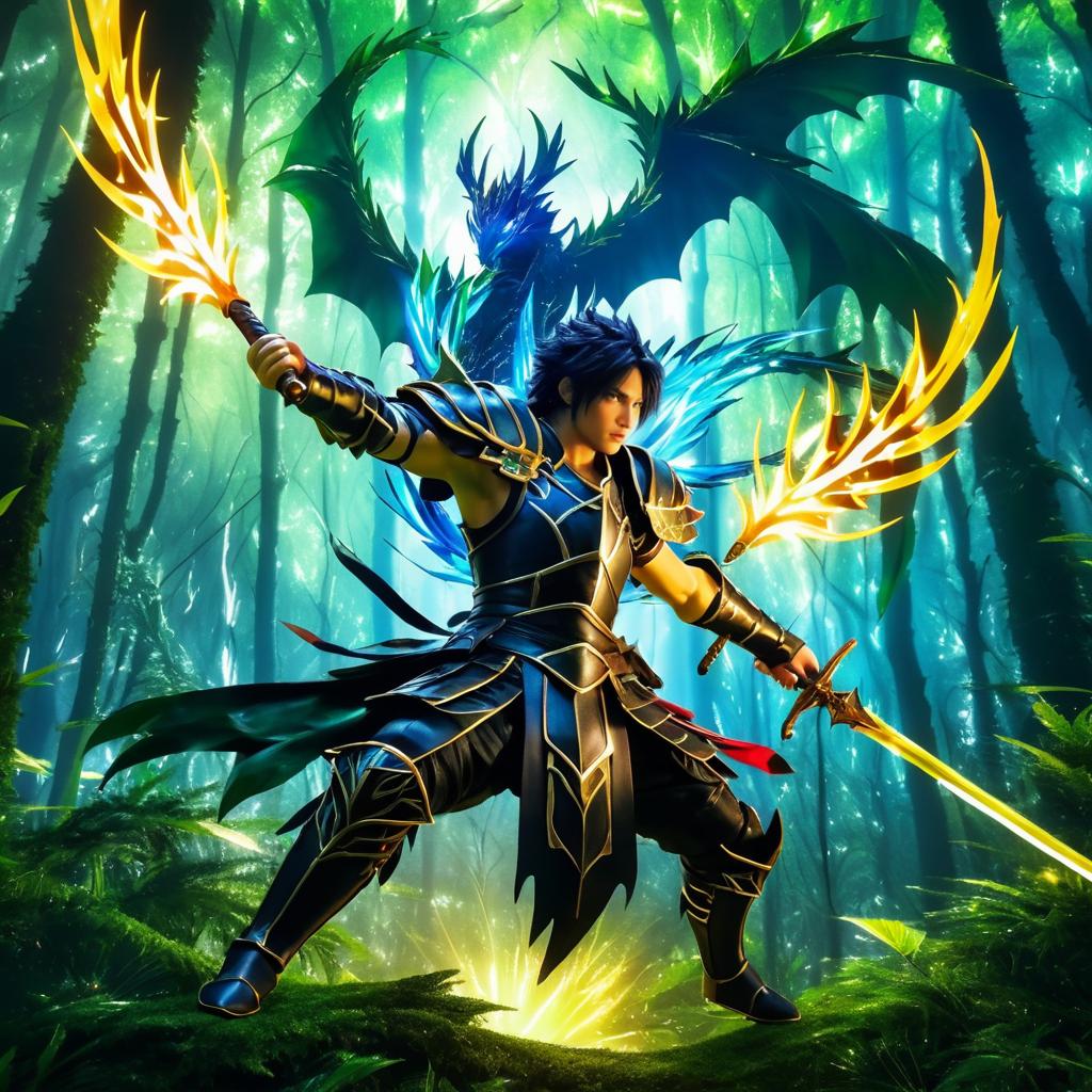 Epic Dragon Slayer in Mystical Forest