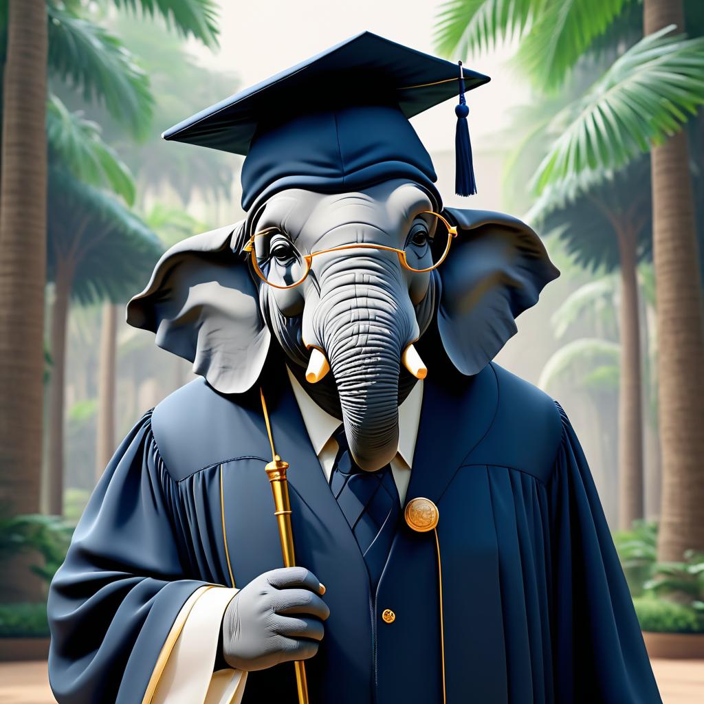 Wise Elephant Scholar in Animated Style