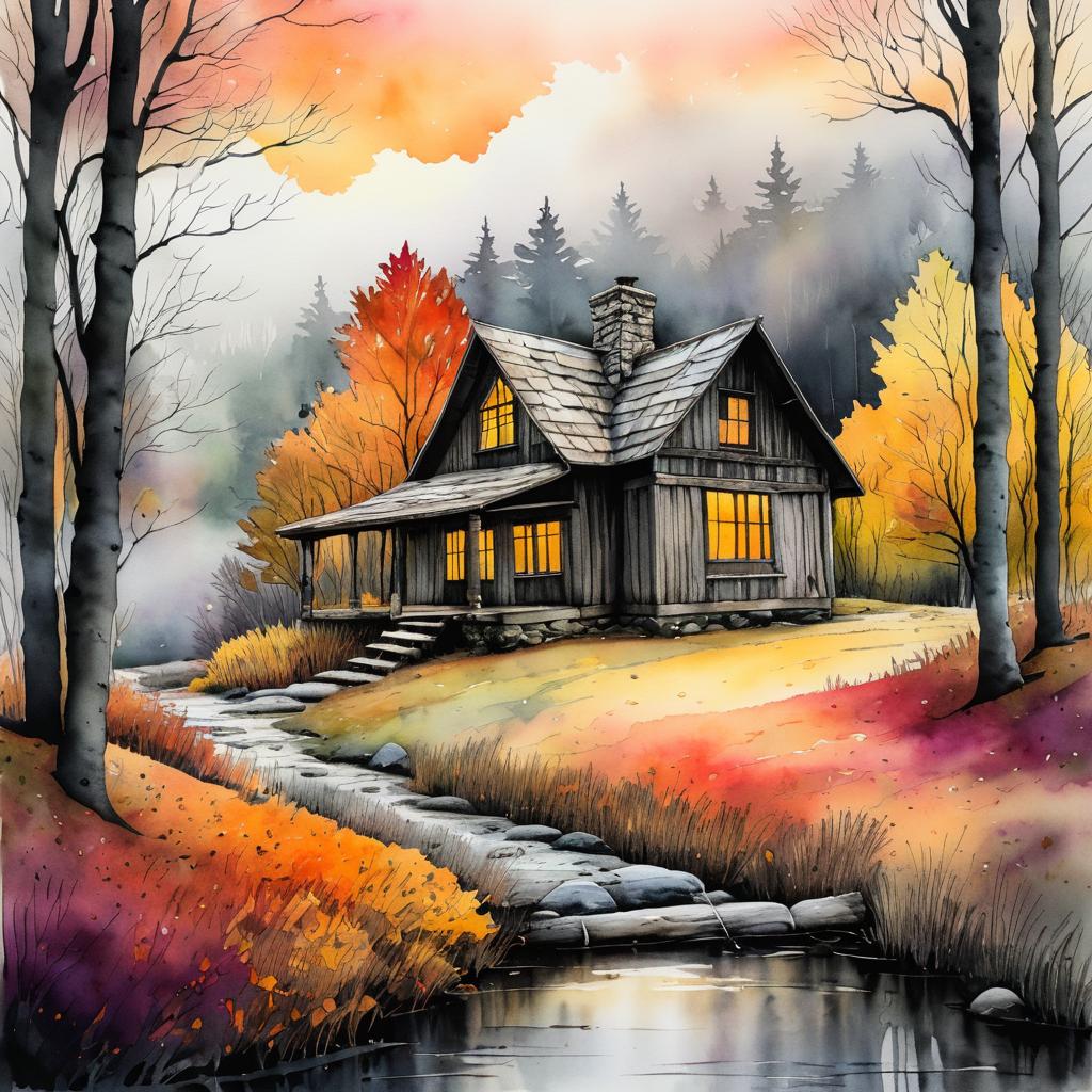 Rustic Appalachian Cabin in Autumn Mist