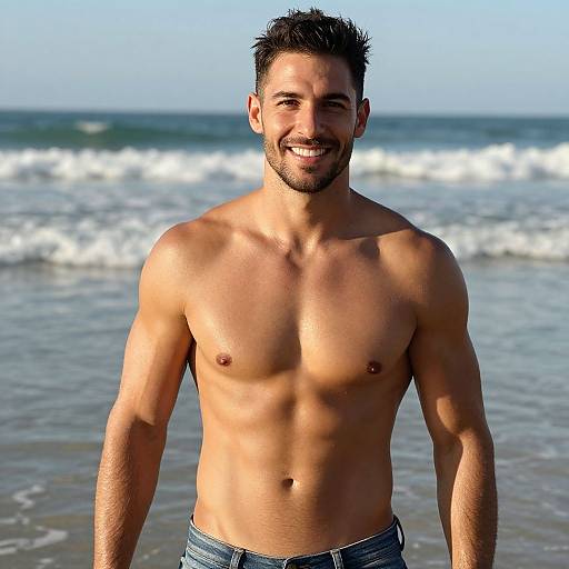 Smiling Muscular Man at Sunny Beach