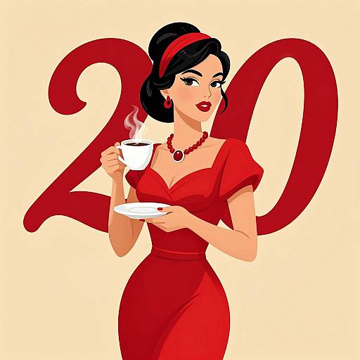 Elegant Retro Woman with Coffee