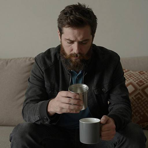 Focused Bearded Man in Dim Lighting