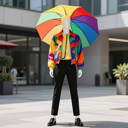 Vibrant Urban Mannequin with Umbrella