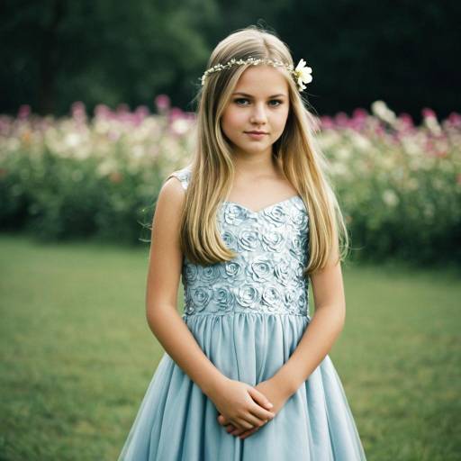 Blonde Girl in Blue Bridesmaid Dress Outdoors