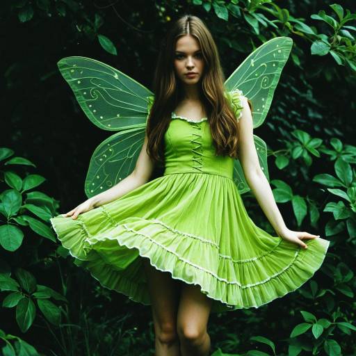 Woman in Lime Green Fairy Dress with Wings