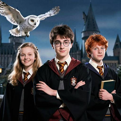 Young Wizards at Hogwarts with Owl
