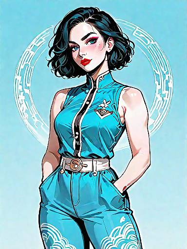 Stylish Woman in Geometric Jumpsuit