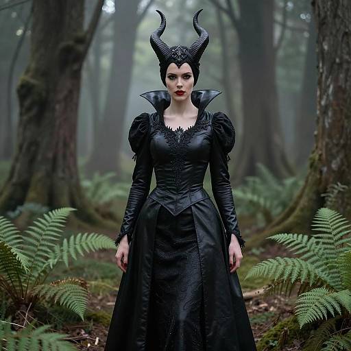 Female Maleficent Cosplay in Misty Forest