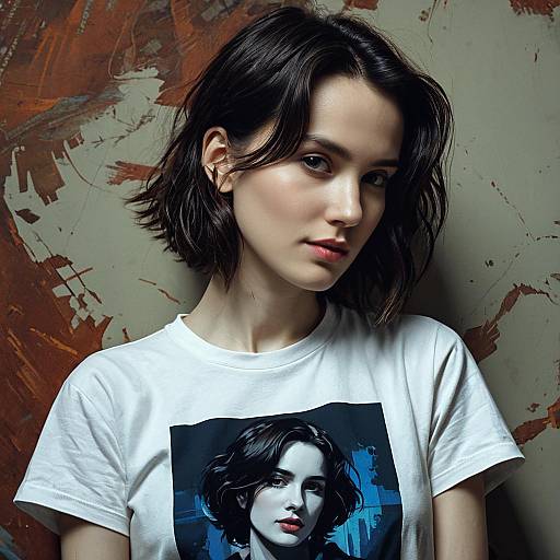 Portrait of Young Woman Wearing Graphic T-Shirt