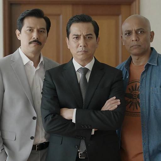 Three Men in Distinctive Suits Posed Together