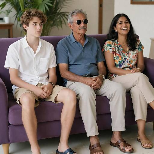 Casual Gathering on a Purple Couch
