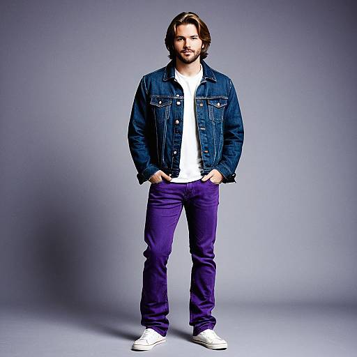 Stylish Man in Purple Denim Costume