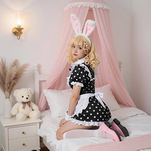 Charming Maid in Pastel Bedroom