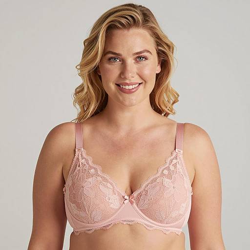 Smiling Blonde in Lace Underwire Bra
