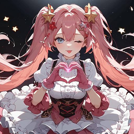 Vibrant Idol in Pink Frilled Outfit