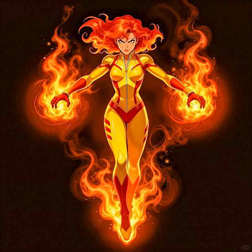 Dynamic Superheroine with Fiery Powers
