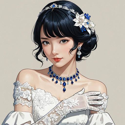 Anime Style Elegant Bride with Lapis Lazuli Jewelry