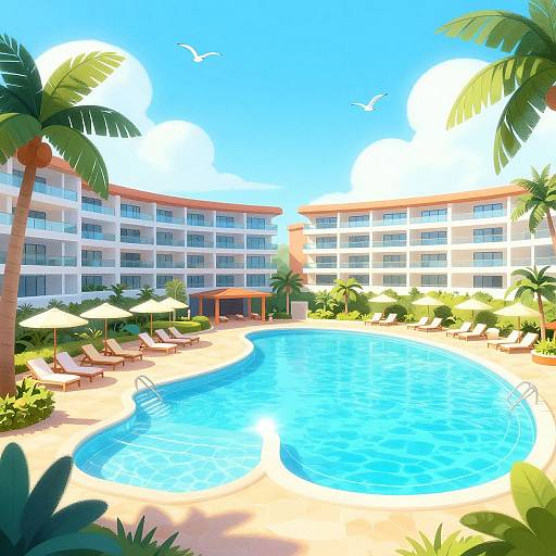 Vibrant Tropical Resort Digital Illustration