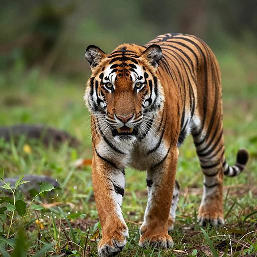 Close-Up of Bengal Tiger Walking in Forest