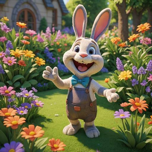 Cheerful Rabbit in a Colorful Garden
