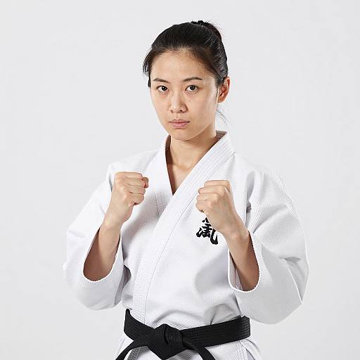 Female Karate Practitioner in Gi with Black Belt