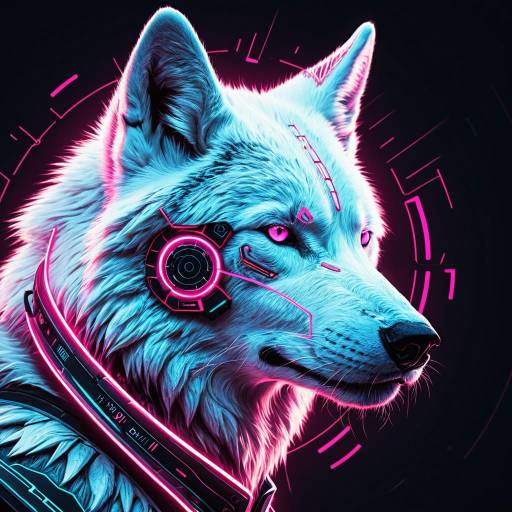 Futuristic Neon Icy White Wolf Cyber Portrait