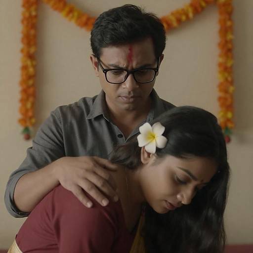 Concerned Couple in Warm Indoor Setting