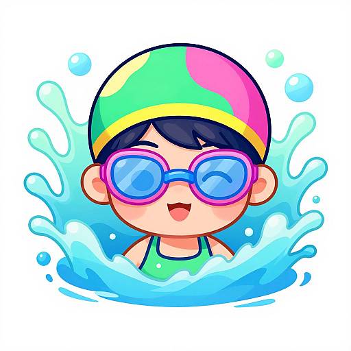 Kawaii Woman Swimmer with Splashing Water