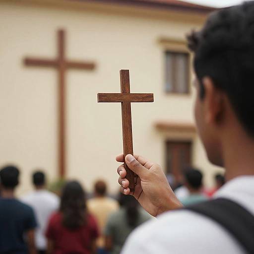 Man Nun with Cross by Building